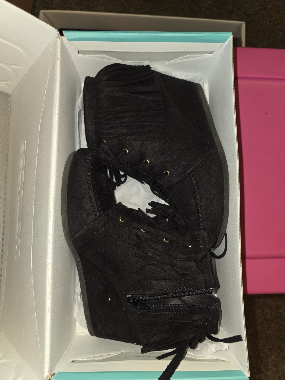 Maurices Black Fringe Lace-Up Wedge Ankle Boots